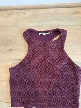 Lace-Textured Burgundy Crop Tank Top